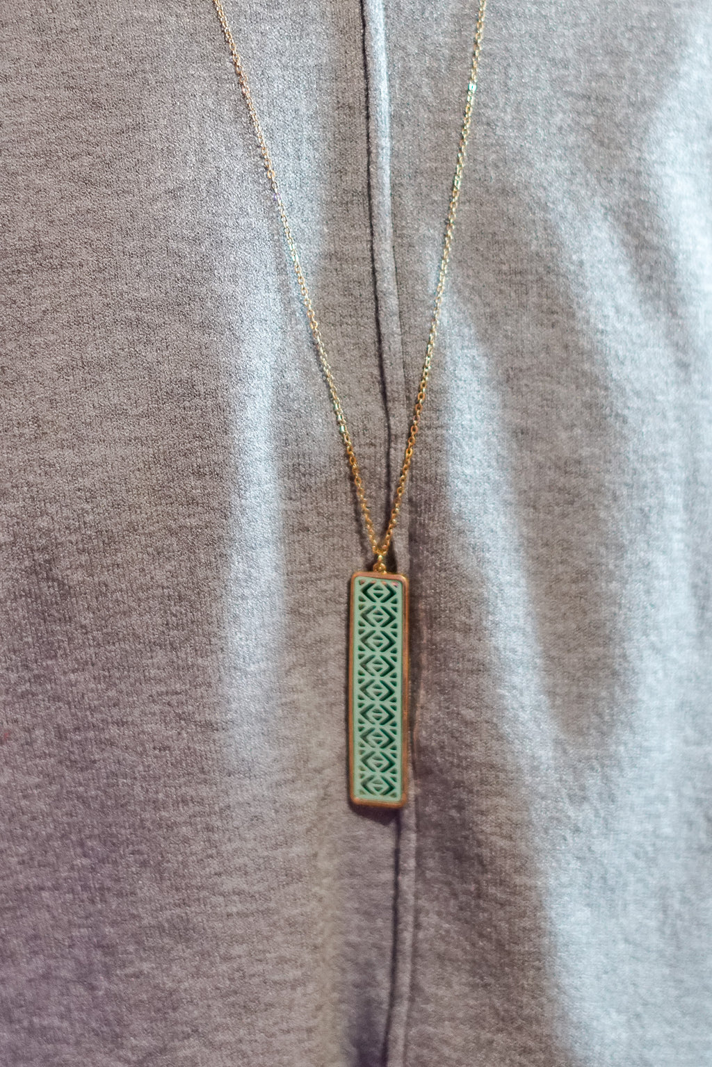 Drop The Bar Necklace in Gold with Mint Filigree