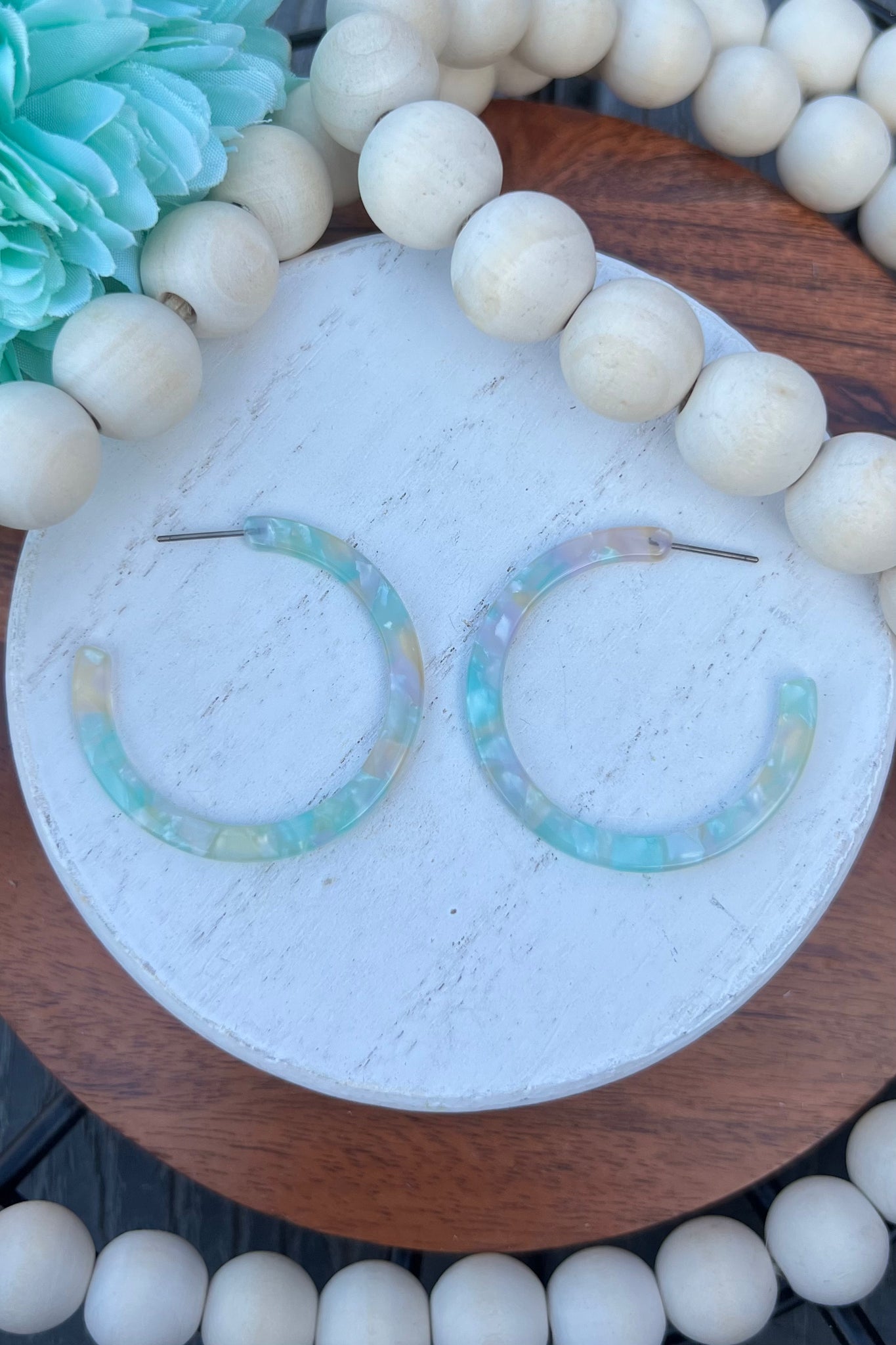 Ahead Of The Curve Round C Hoop Earrings in Mint