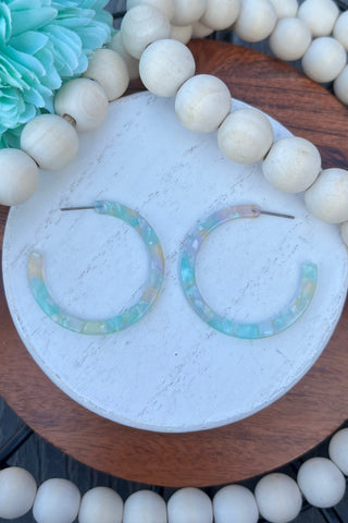 Ahead Of The Curve Round C Hoop Earrings in Mint