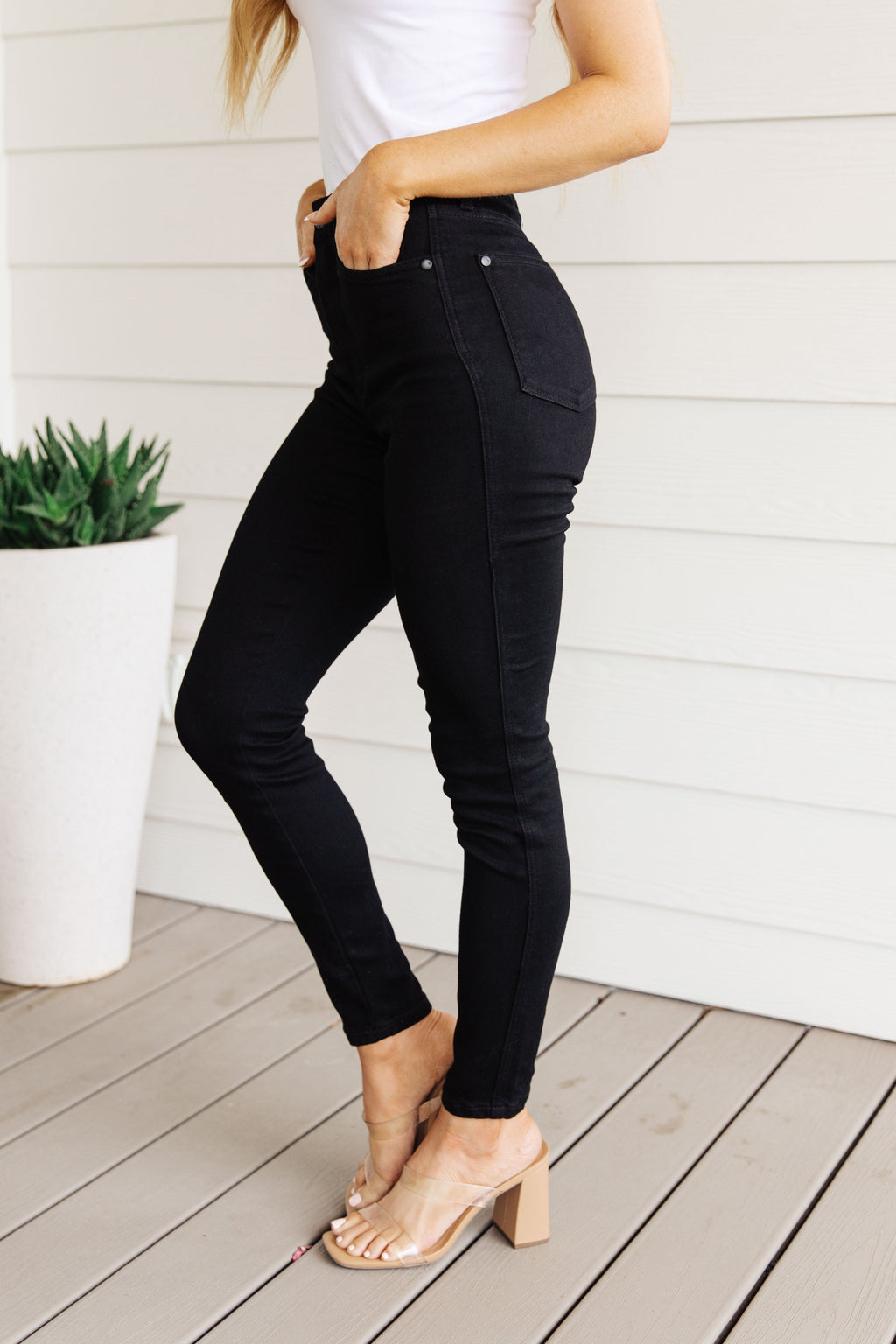 Nothing Good After Midnight High Rise Classic Skinny Jeans in Black