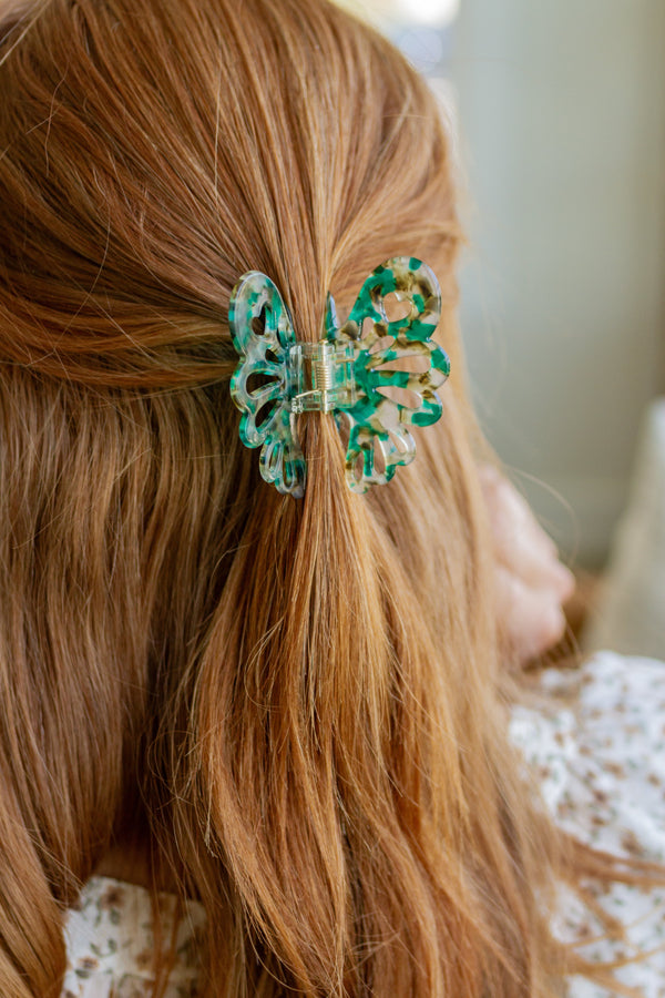 Butterfly Fly Butterfly Claw Clip in Emerald
