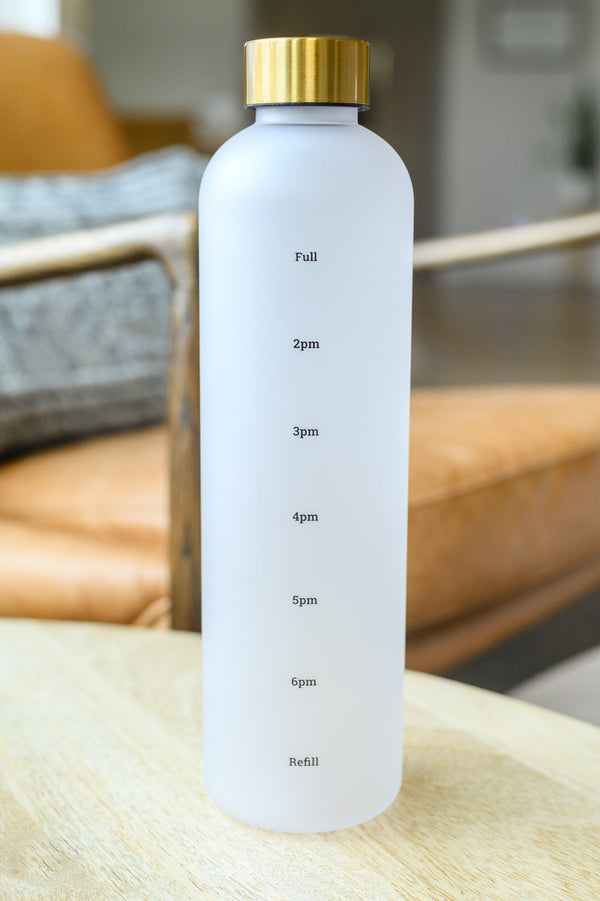 Sip Still, Look Pretty 32 oz Translucent Water Bottle in White &amp; Gold