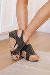 Walk My Way Wedge Corky Sandals in Olive Suede