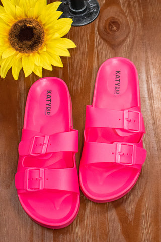 Beach Strollin' Katydid Slides in Hot Pink